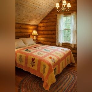 Vintage Patchwork Quilt Handmade Suebonnet Prairie Homestead Tweed